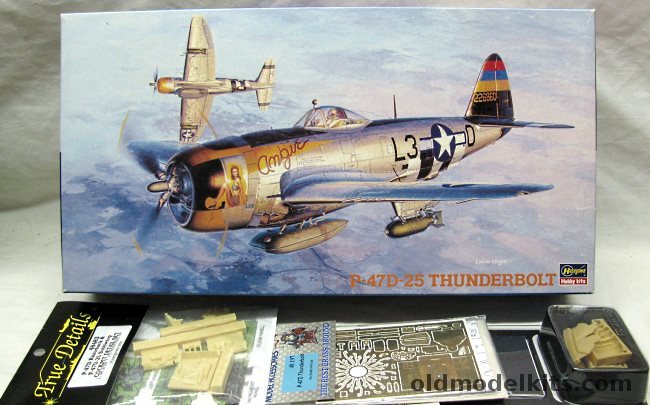 Hasegawa 1/48 Republic P-47D -25 Thunderbolt with True Details Resin Cockpit / Aries Wheel Bays / Eduard PE Details - USAAF 'Angie' 512th FS 406 FG / 'Saucy Susie' 513th FS 406 FG, JT40 plastic model kit